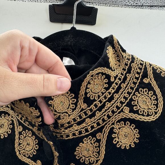 H&M Velvet Embroidered Military Jacket Sz 10 Black Gold Cropped Victorian Grunge - Picture 4 of 10